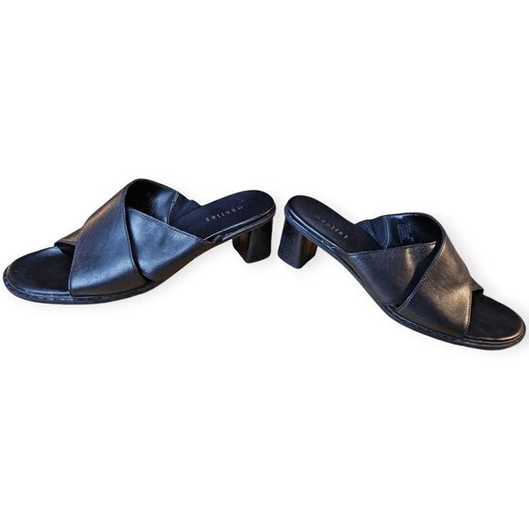 Mantles Black Leather Block Heel Sandals Size 10 - Picture 5 of 9